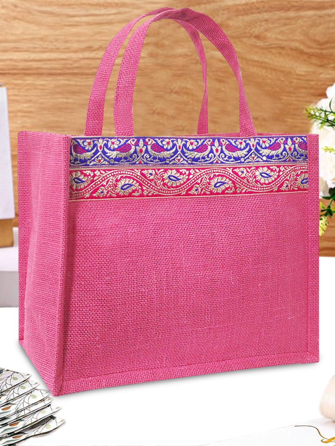 

earthbags Women Ethnic Motifs Printed Structured Tote Bags, Pink