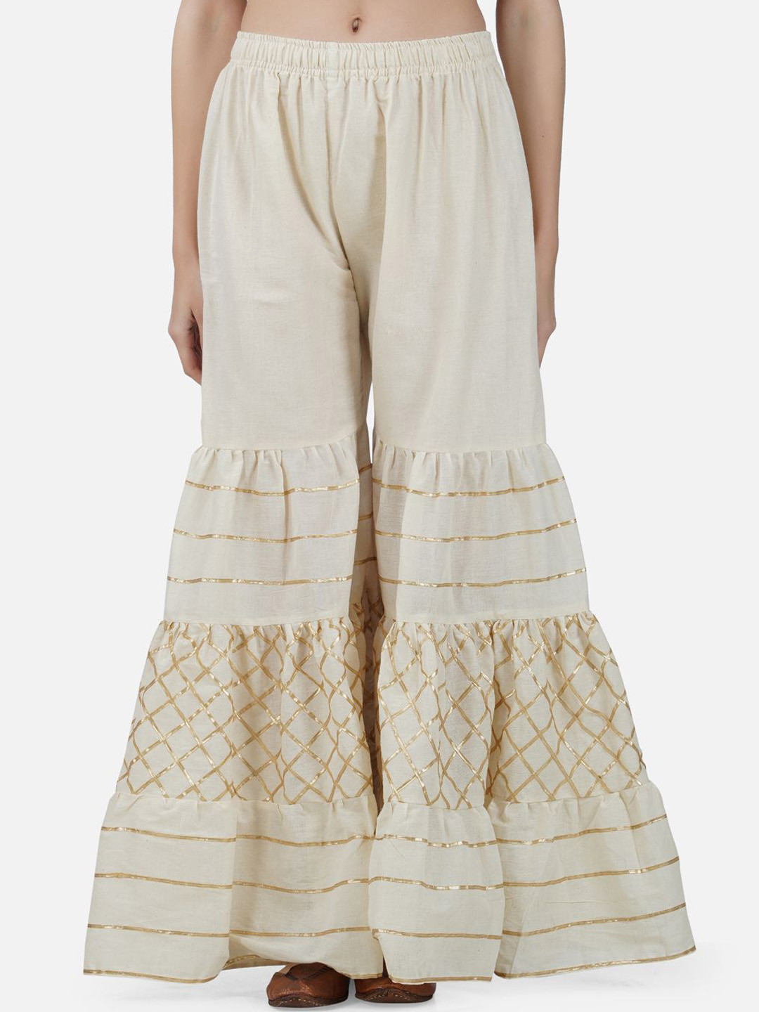 

Moda Rapido Women Embellished Smart Flared High-Rise Trousers, Off white