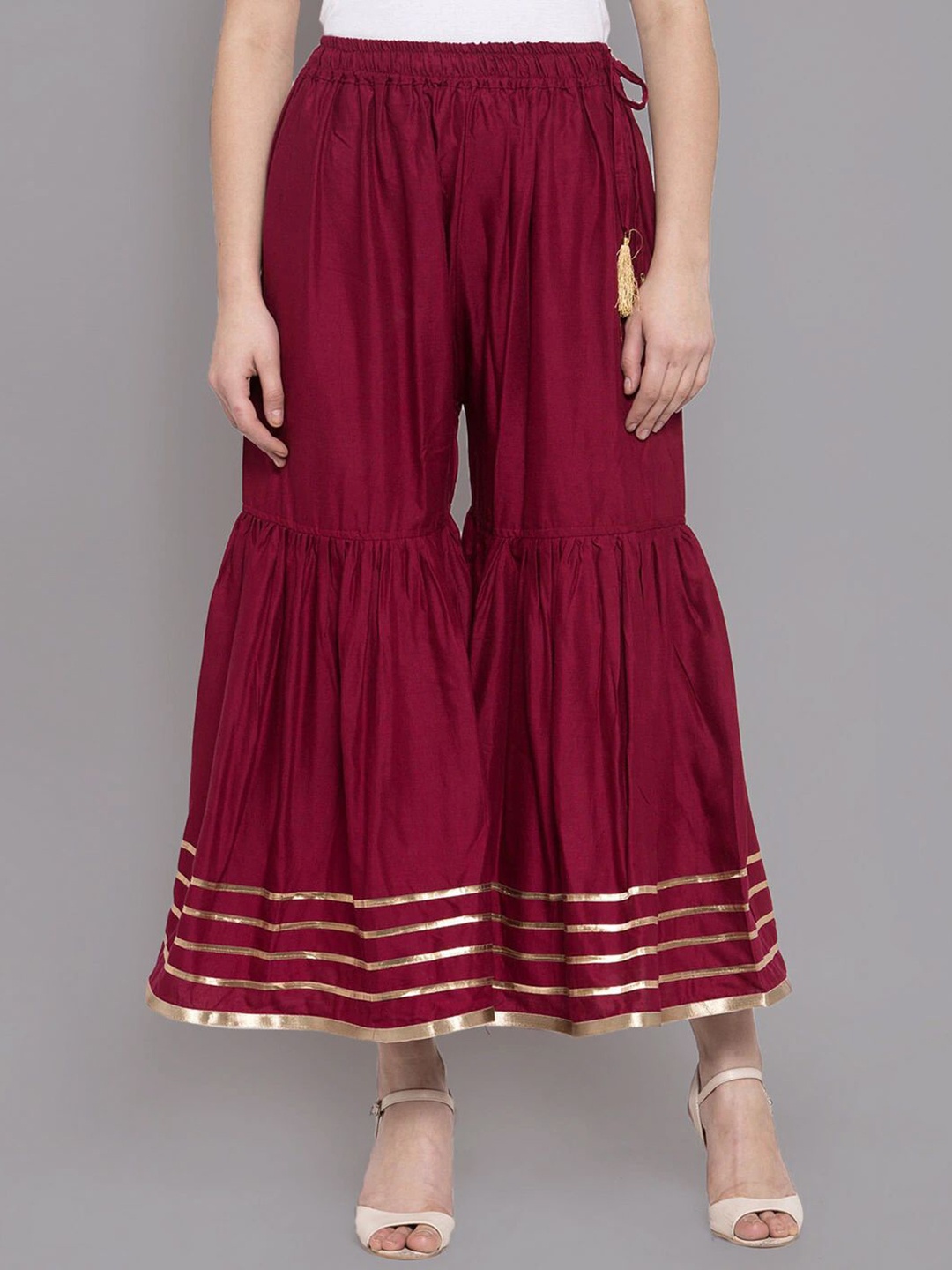 

Moda Rapido Women Wide Leg Flared Pleated Trousers, Maroon