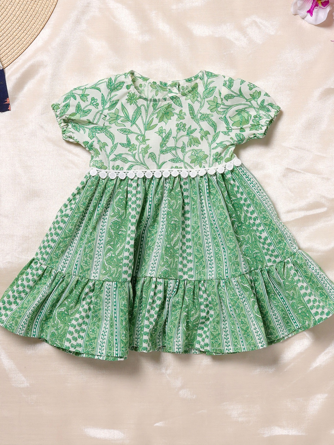 

Casa Ninos Girls Floral Printed Fit & Flare Cotton Dress, Green