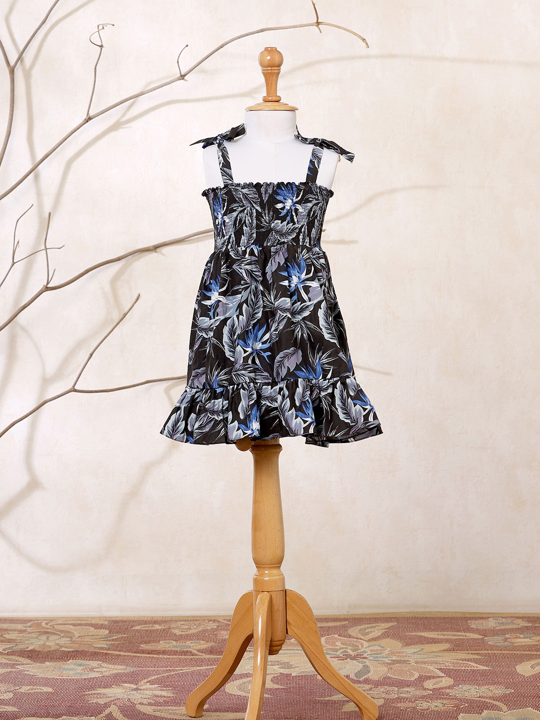 

Casa Ninos Girls Floral Printed Fit & Flare Dress, Black
