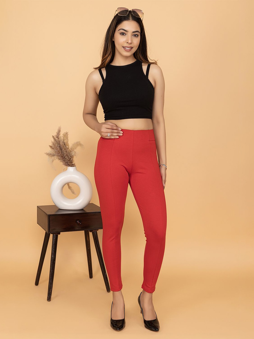 

Mlada Women Plus Size Slim Fit High Waist Plus Size Jeggings, Red