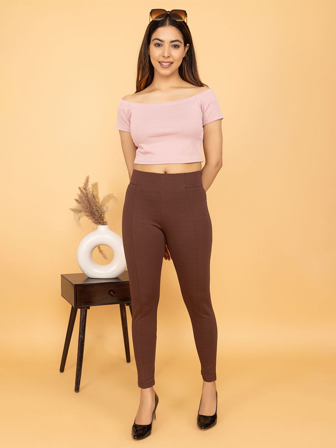 

Mlada Women Slim Fit Plus Size Jeggings, Brown