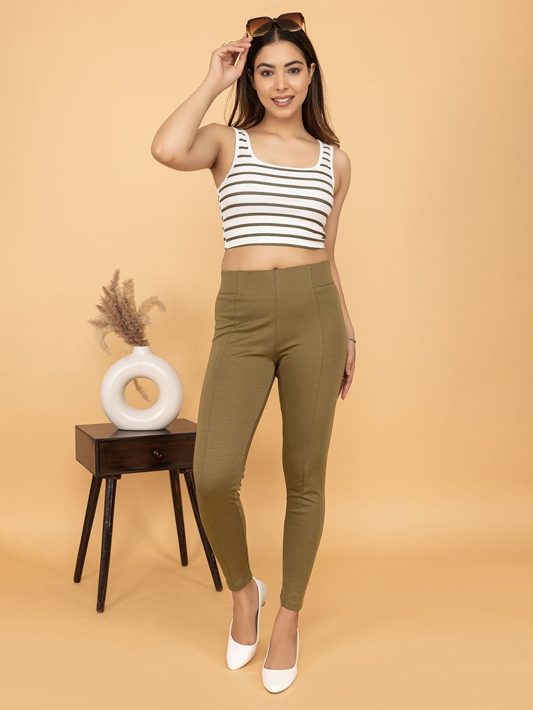 

Mlada Women Plus Size Slim Fit Cotton Jegging, Green