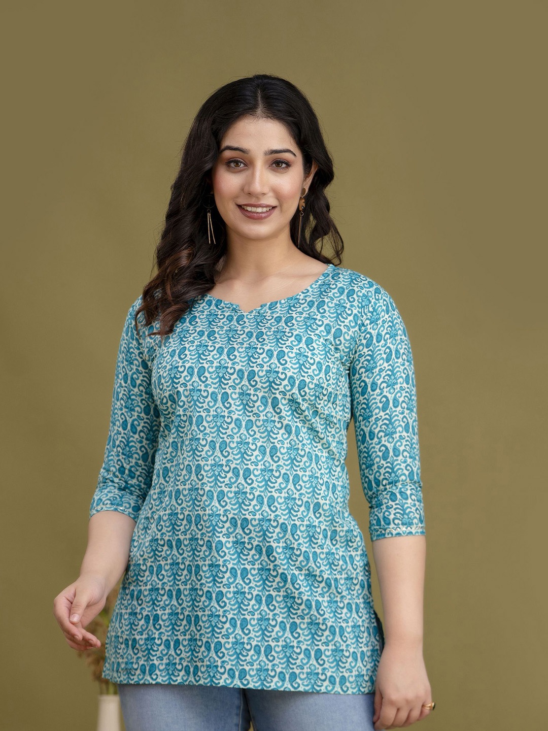 

mad fury Women Floral Print Sweetheart Neck Cotton Top, Blue