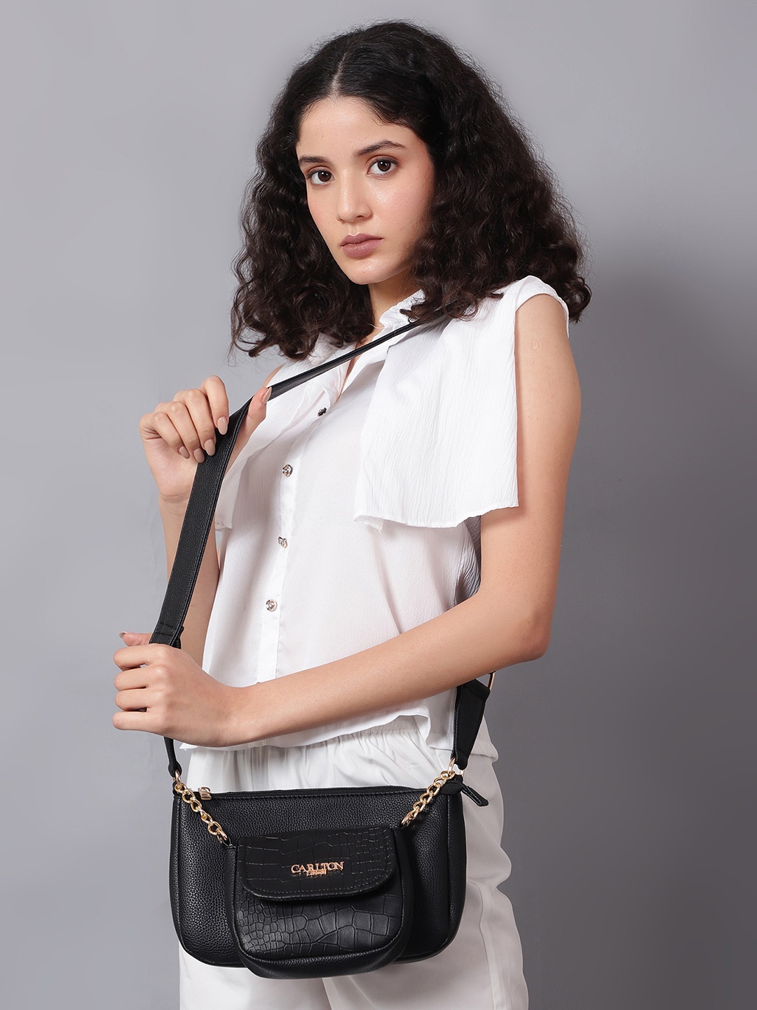 

Carlton London Women Textured Sling Bag, Black