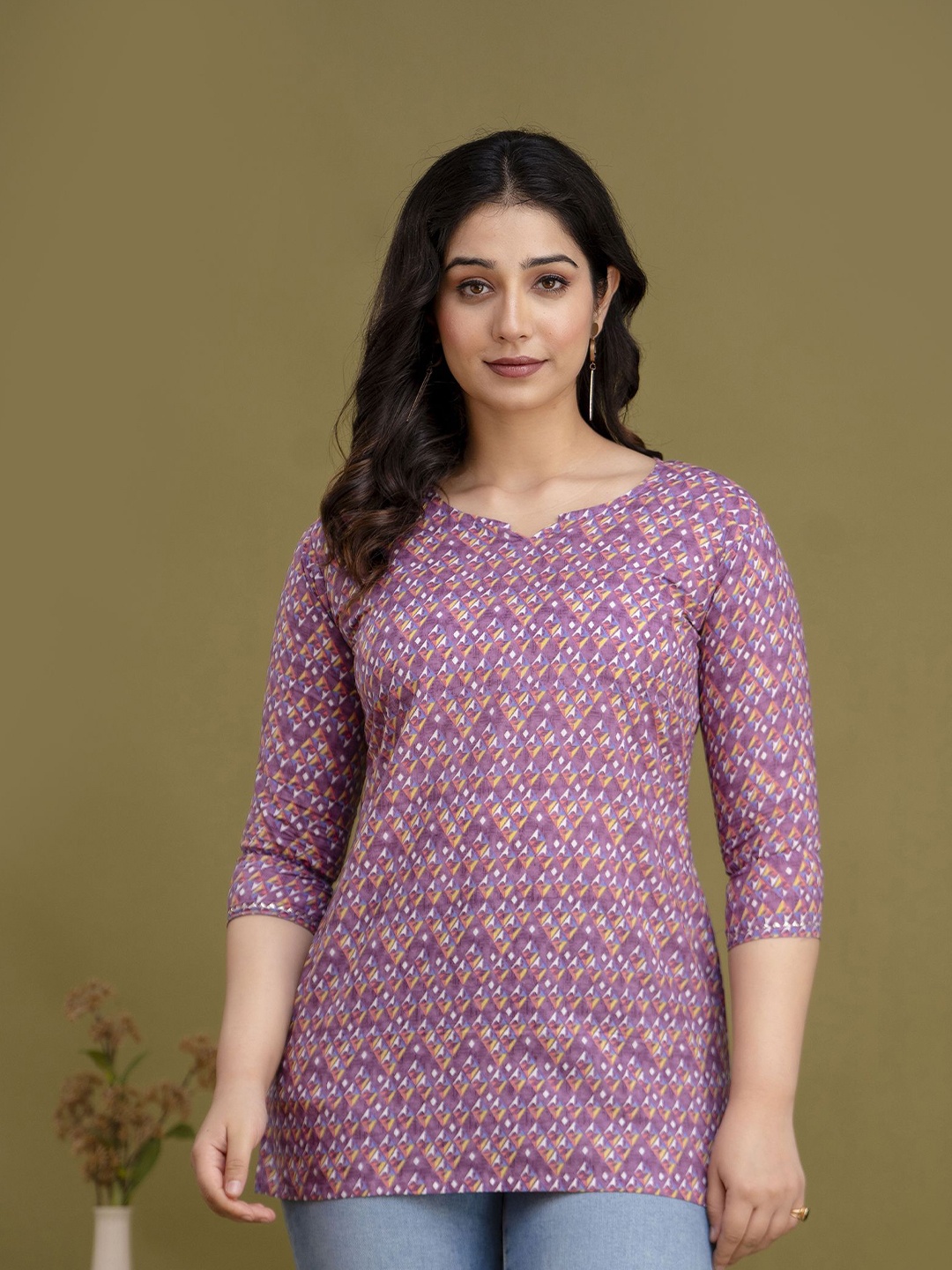 

mad fury Women Floral Printed Sweetheart Neck Cotton Top, Purple