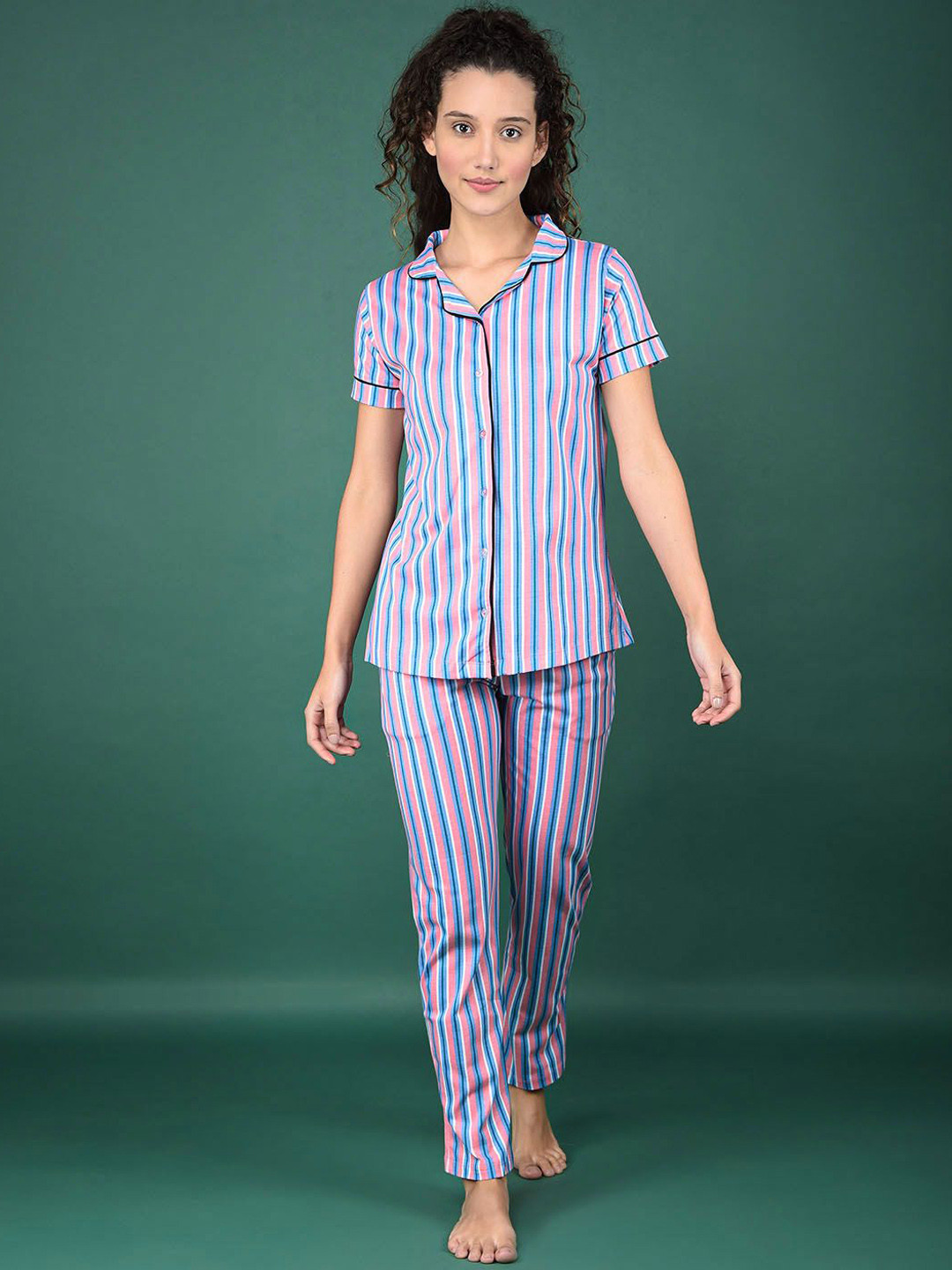 

Dollar Missy Women Striped Printed Night suit, Pink