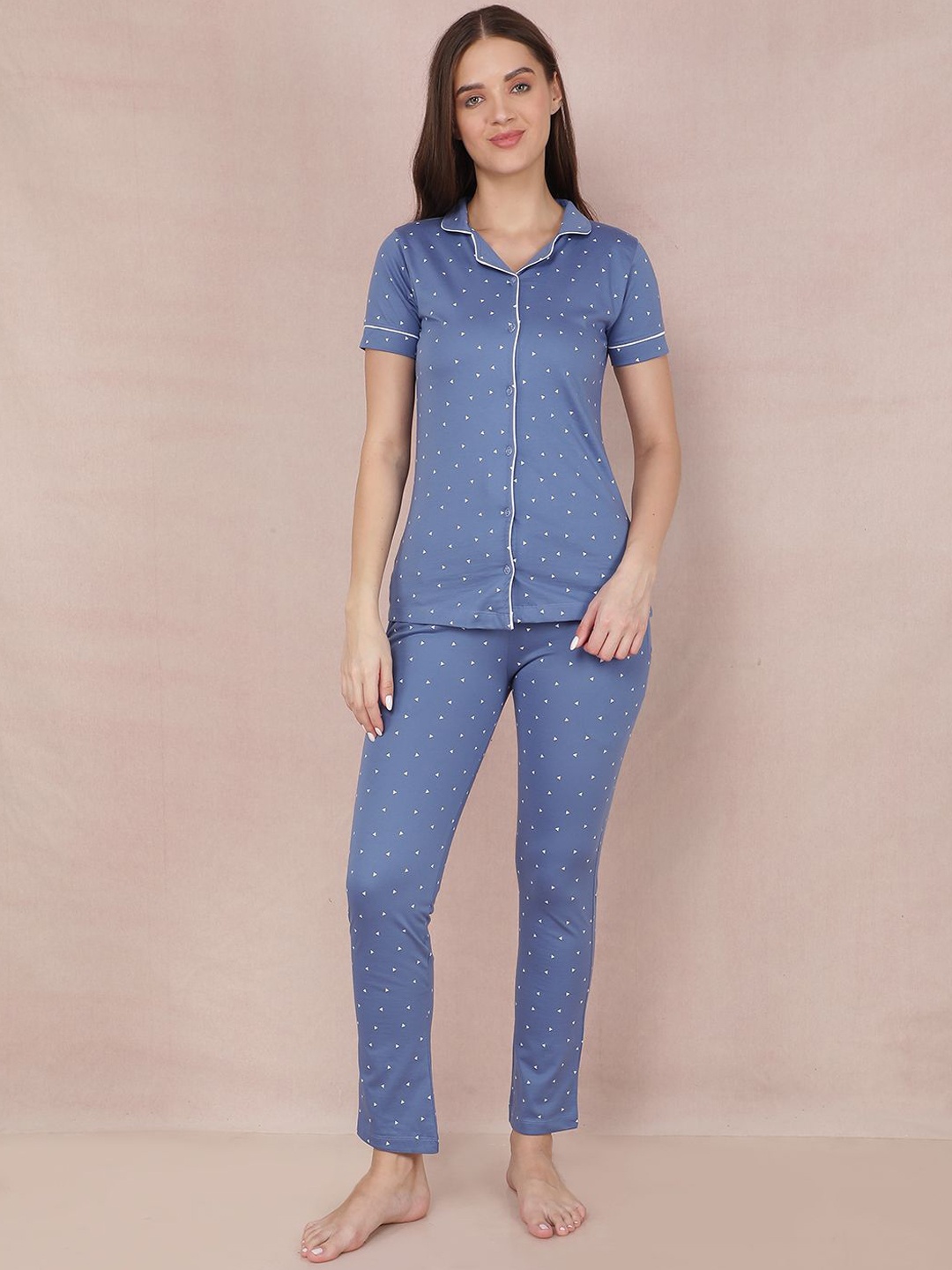 

Dollar Missy Women Geometric Printed Night suit, Blue
