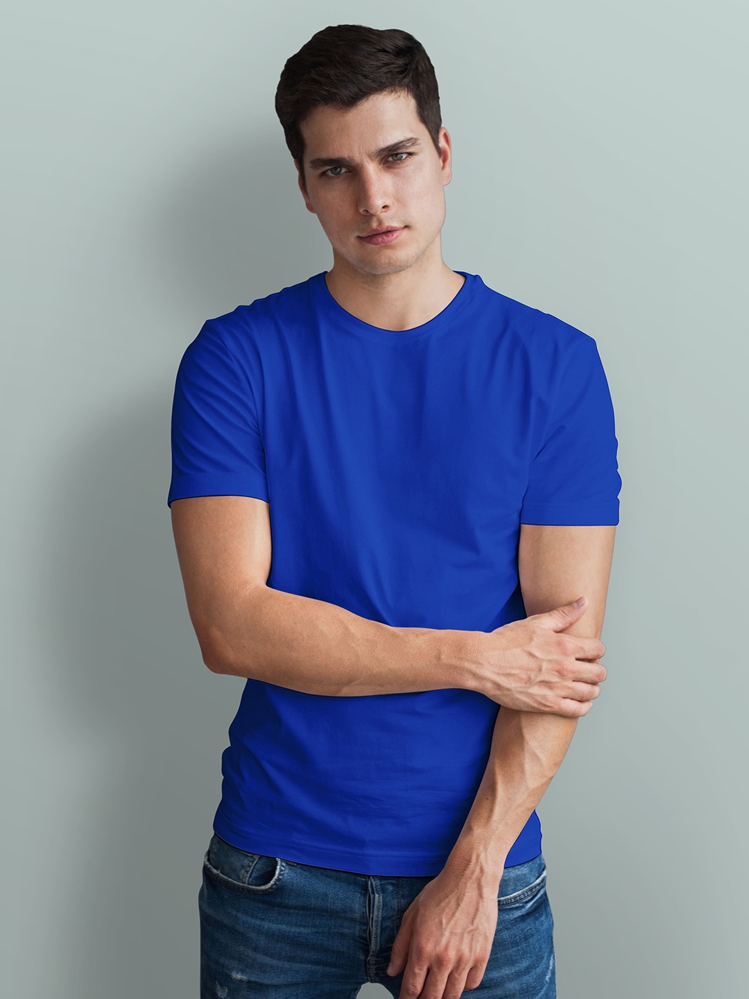 

Uneek Men Solid Round Neck Cotton T-shirt, Blue
