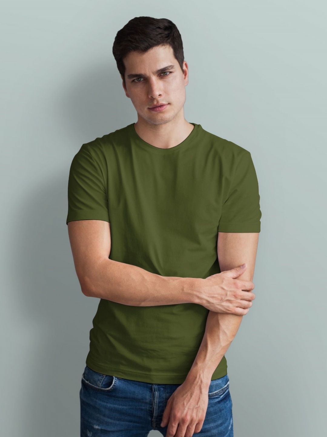 

Uneek Men Solid Round Neck Cotton T-shirt, Olive