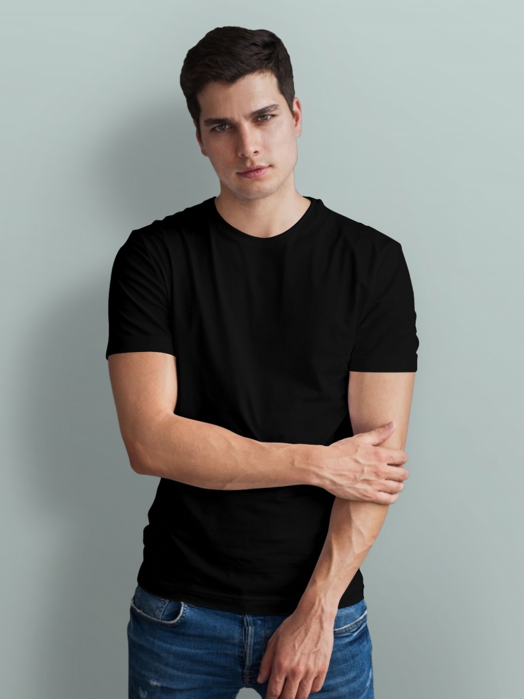 

Uneek Men Solid Round Neck Cotton T-shirt, Black