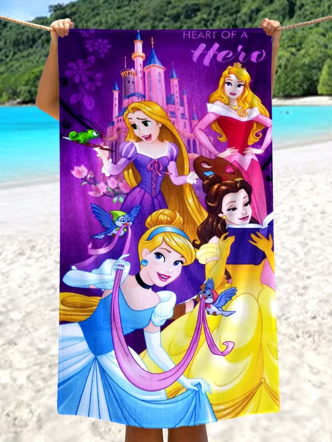 

Disney Purple & Blue Princess Printed Cotton 350 GSM Bath Towel