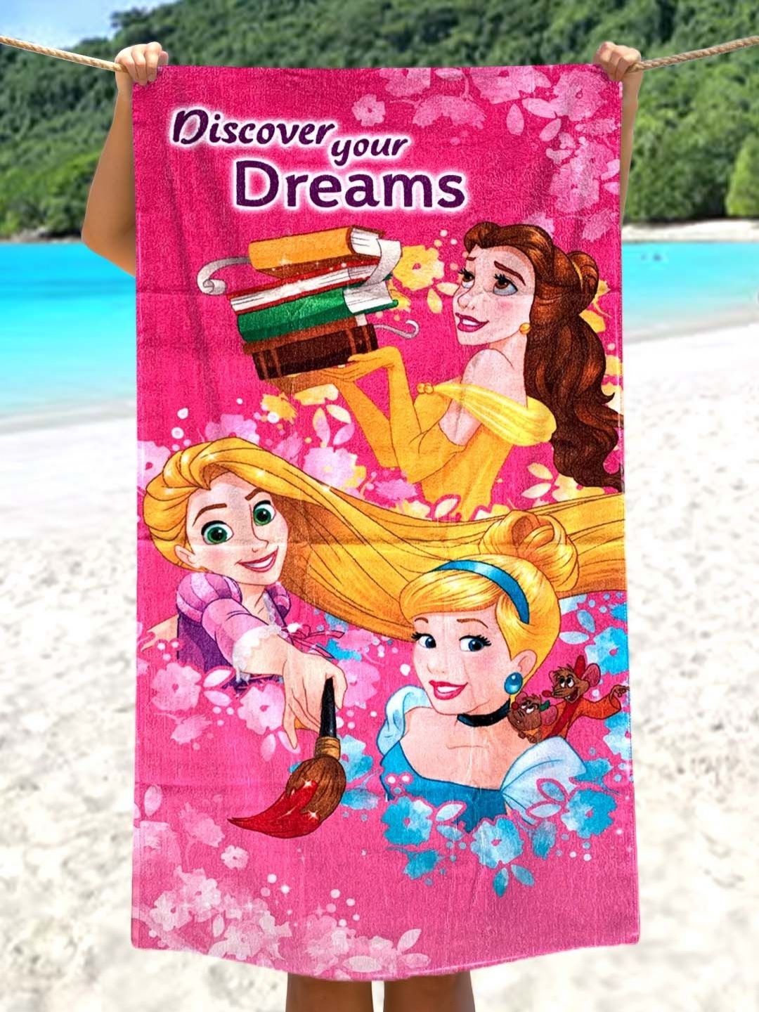 

Disney Pink & Blue Discover Your Dreams Princess Printed Cotton 350 GSM Bath Towel