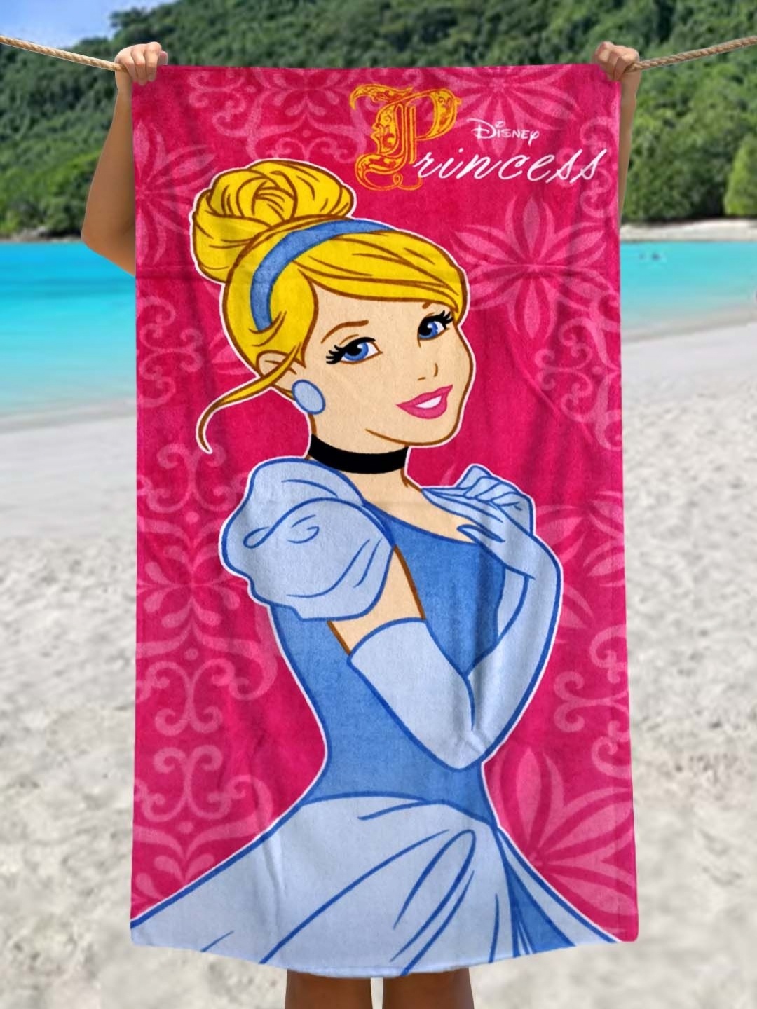 

Disney Pink & Blue Princess Printed Cotton 350 GSM Bath Towel