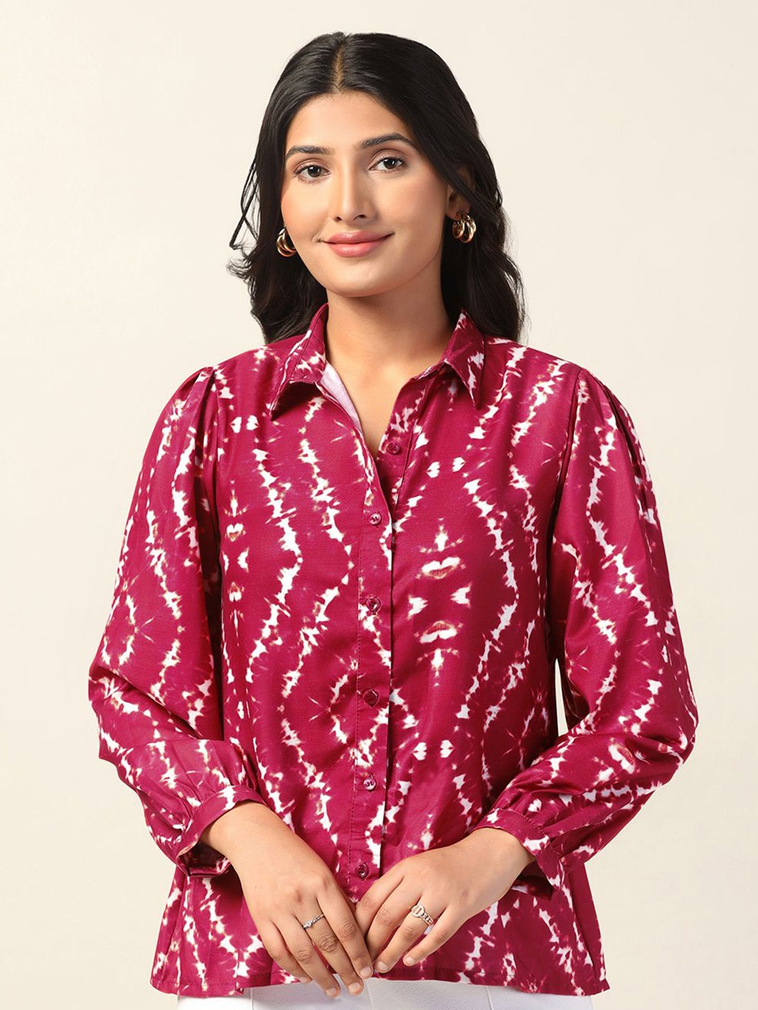 

Moda Rapido Women Spread Collar Abstract Printed Cotton Casual Shirt, Maroon