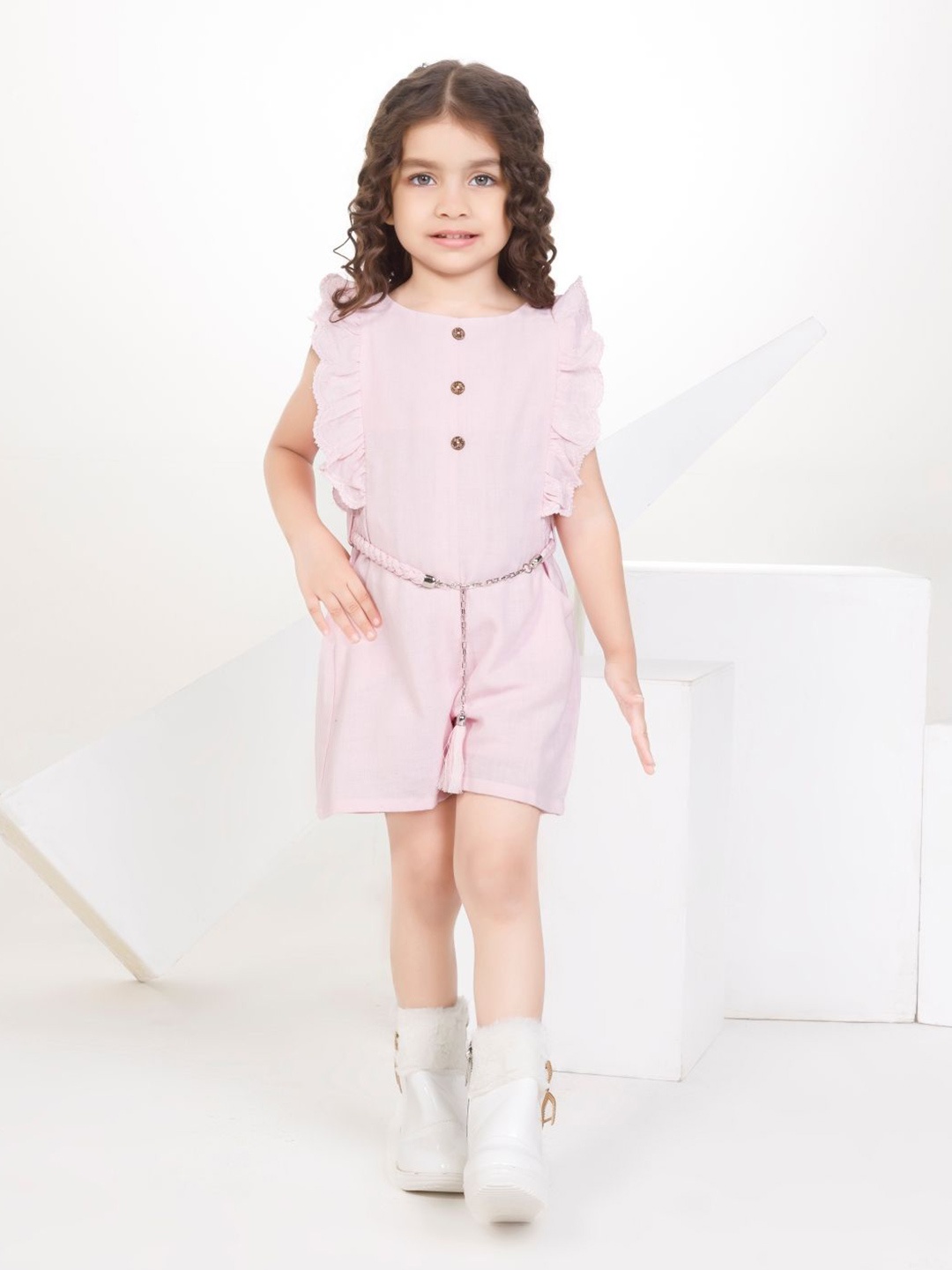 

Peppermint Girls Linen Playsuit With Belt, Pink