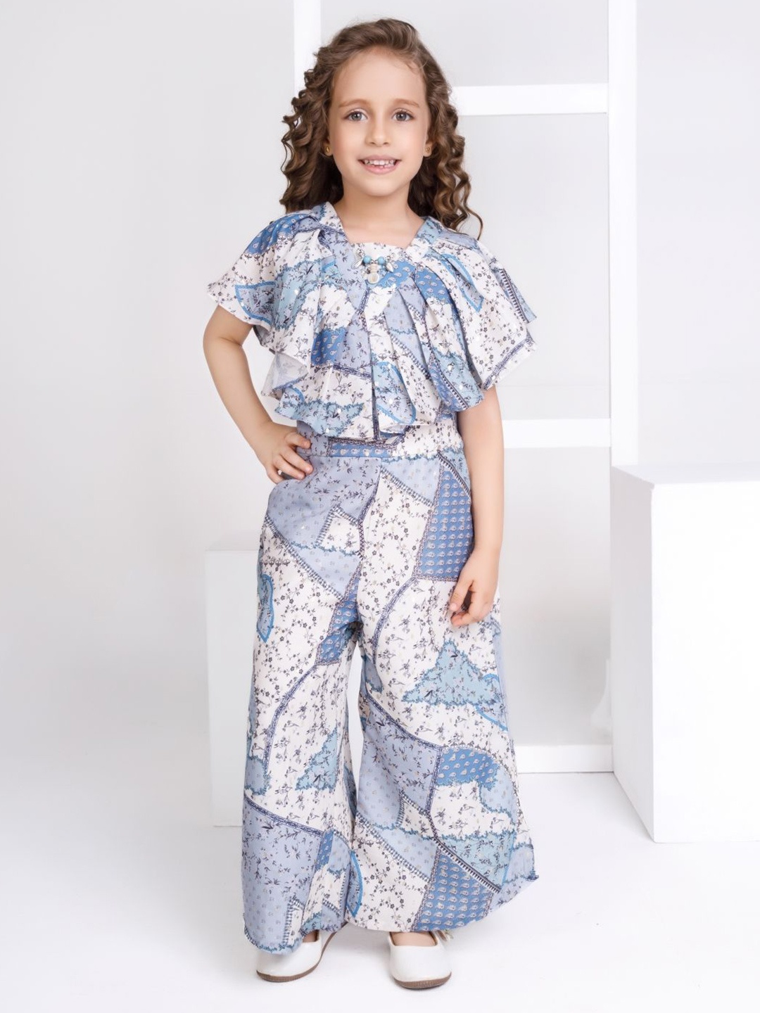 

Peppermint Girls Self Design Basic Jumpsuit, Blue