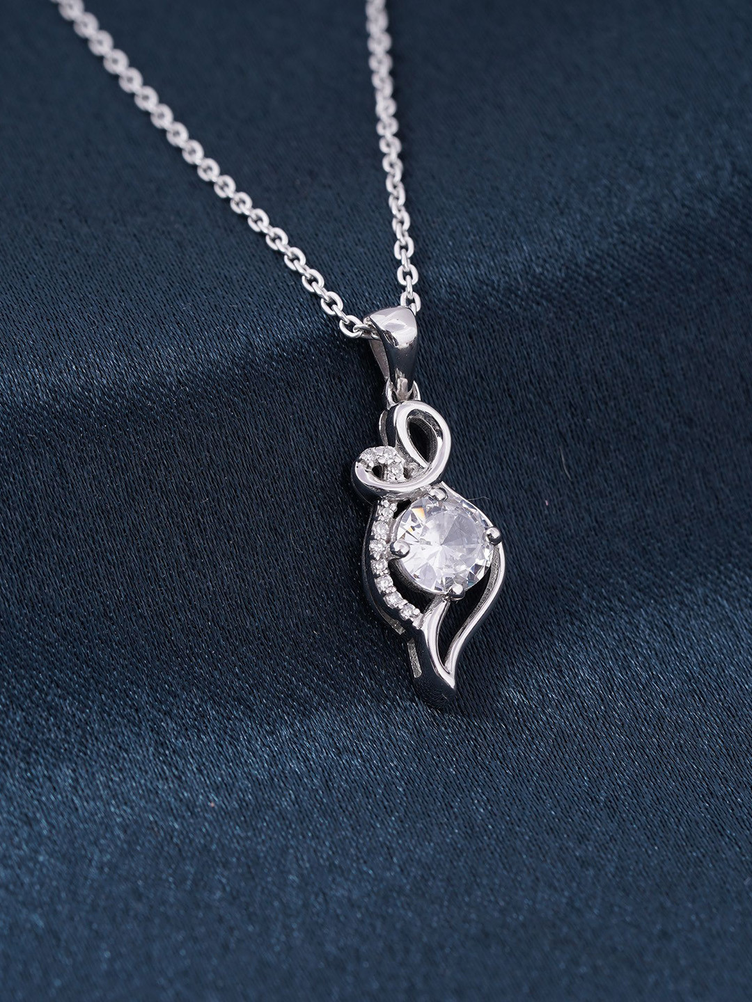 

Zalkari Sterling Silver Rhodium-Plated Cubic Zirconia-Studded Falling Drop Pendant