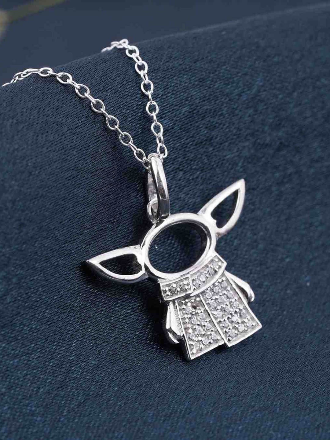 

Zalkari Sterling Silver Rhodium-Plated CZ-Studded Star Wars Baby Yoda Grogu Pendant