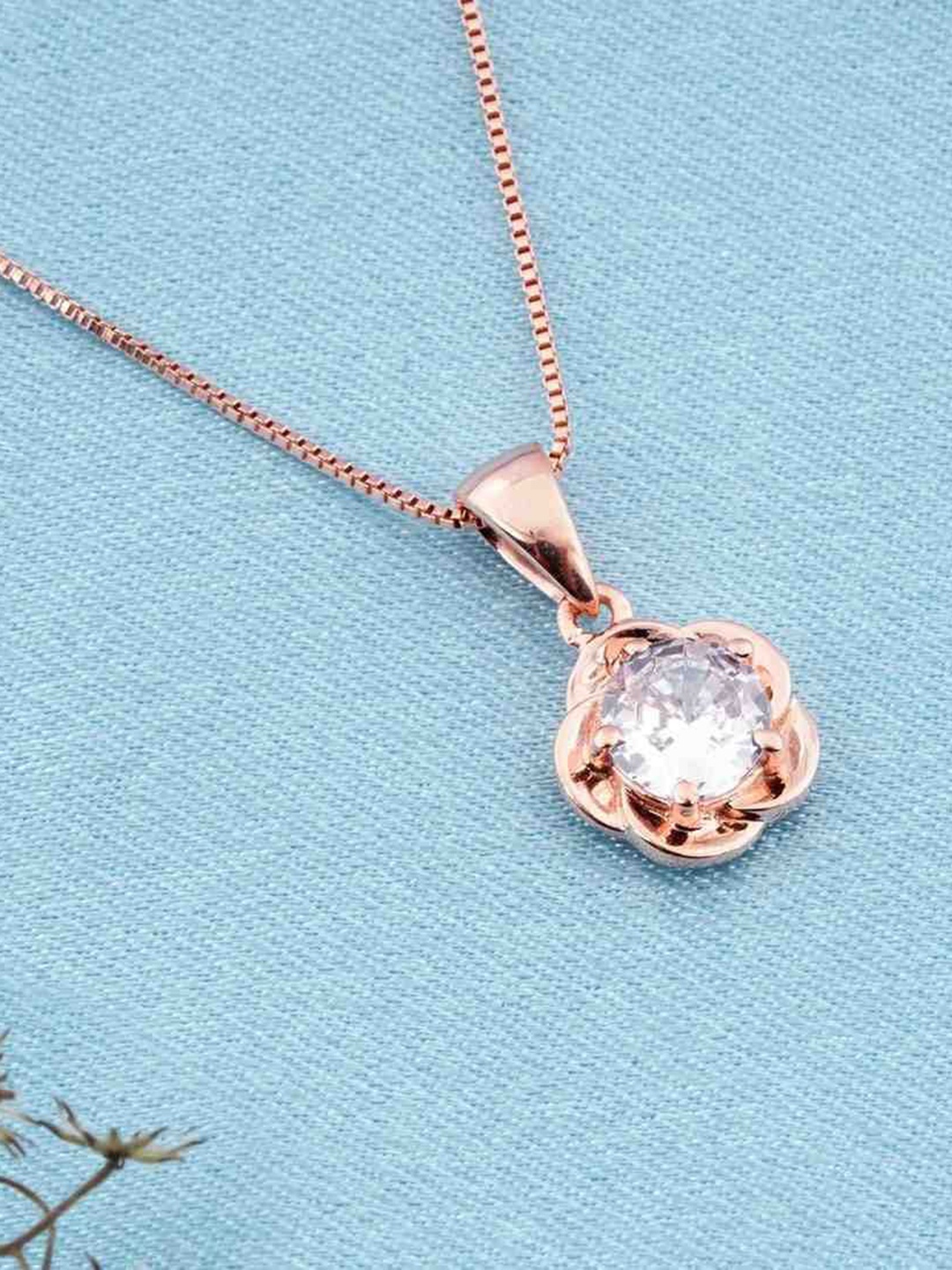 

Zalkari Rose Gold-Plated Sterling Silver Floral Cubic Zirconia Pendant with Chain