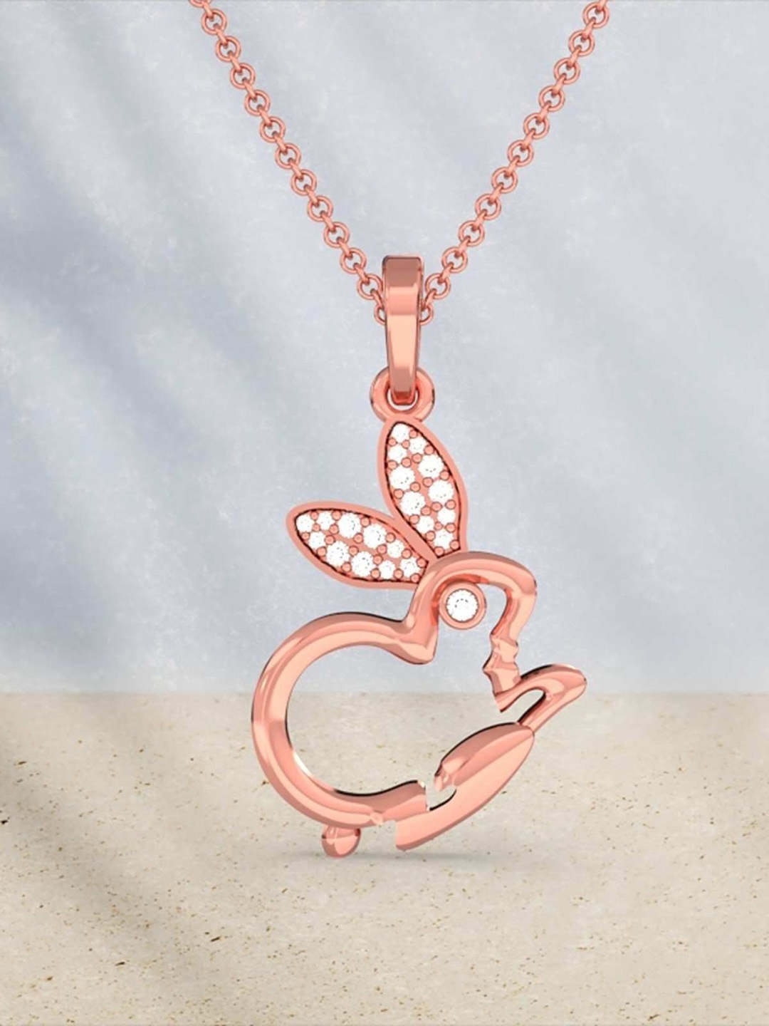 

Zalkari Rose Gold-Plated Sterling Silver Rabbit Shaped Cubic Zirconia Pendant With Chain