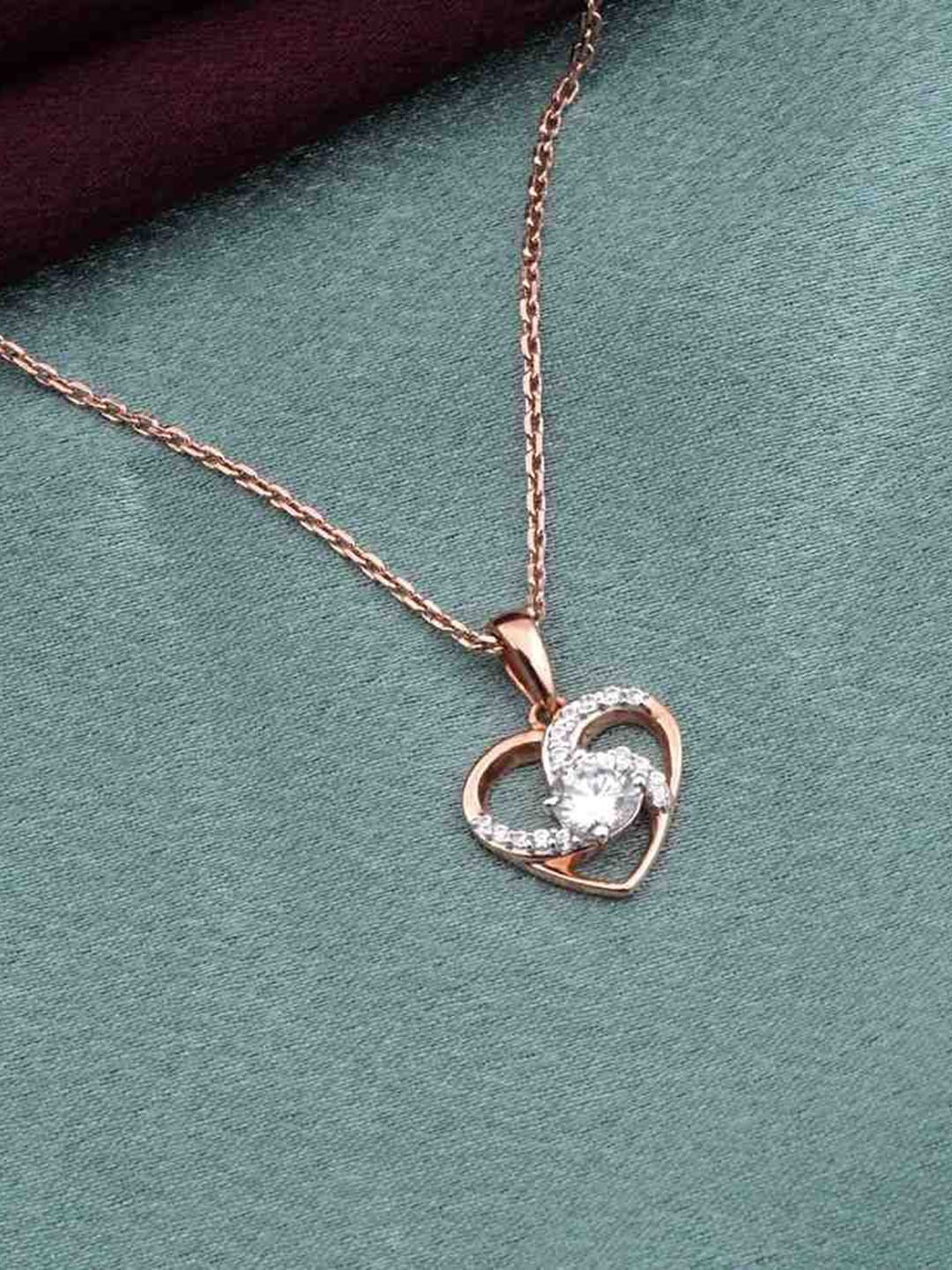 

Zalkari Rose Gold-Plated Sterling Silver Cubic Zirconia Heart Shaped Pendant