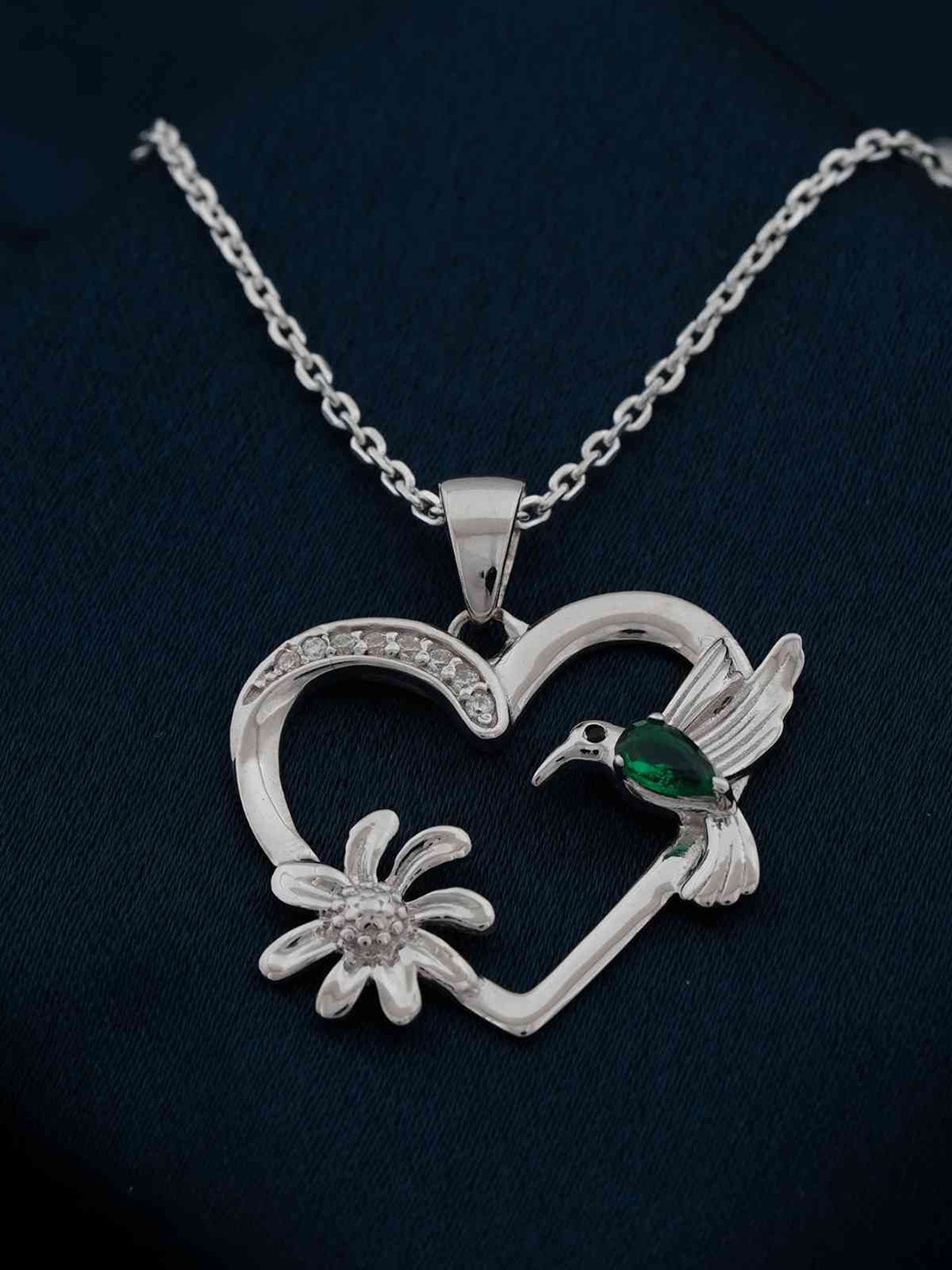 

Zalkari 925 Sterling Silver Rhodium-Plated Cubic Zirconia Heart Shaped Pendant