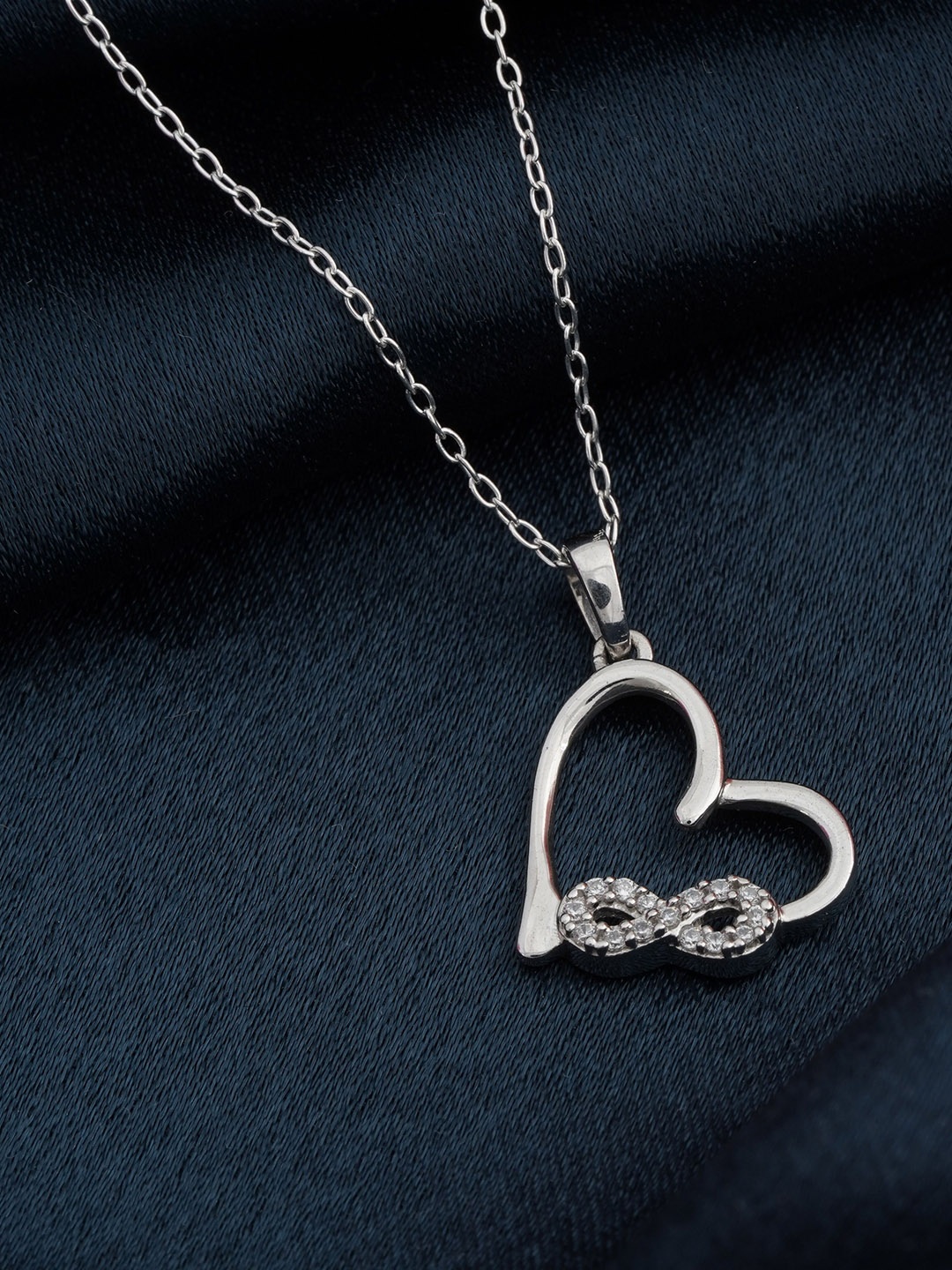 

Zalkari 925 Sterling Silver Rhodium-Plated Heart Shaped Cubic Zirconia Pendant