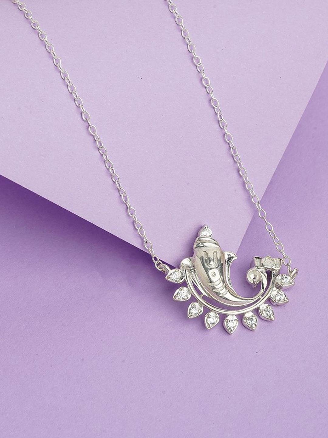 

Zalkari Rhodium-Plated Sterling Silver Contemporary Cubic Zirconia Lord Ganesh Pendant