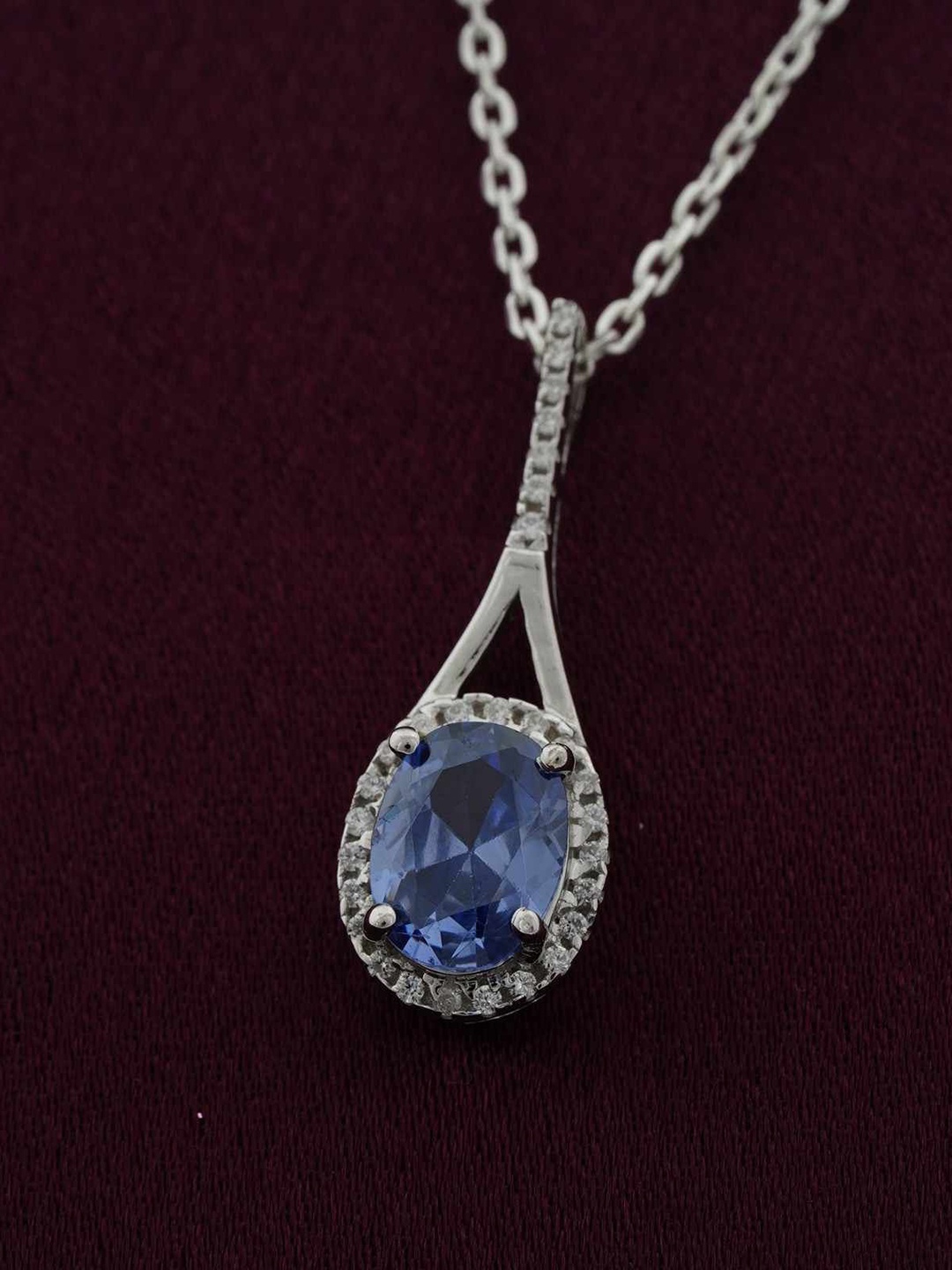 

Zalkari Rhodium-Plated Sterling Silver Oval Cubic Zirconia Pendant