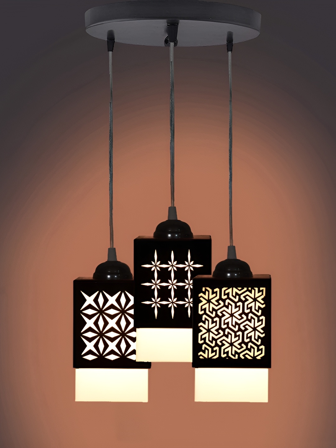

Gojeeva Black & White 3 Pieces Textured Wood Square Shaped Wall Lamps