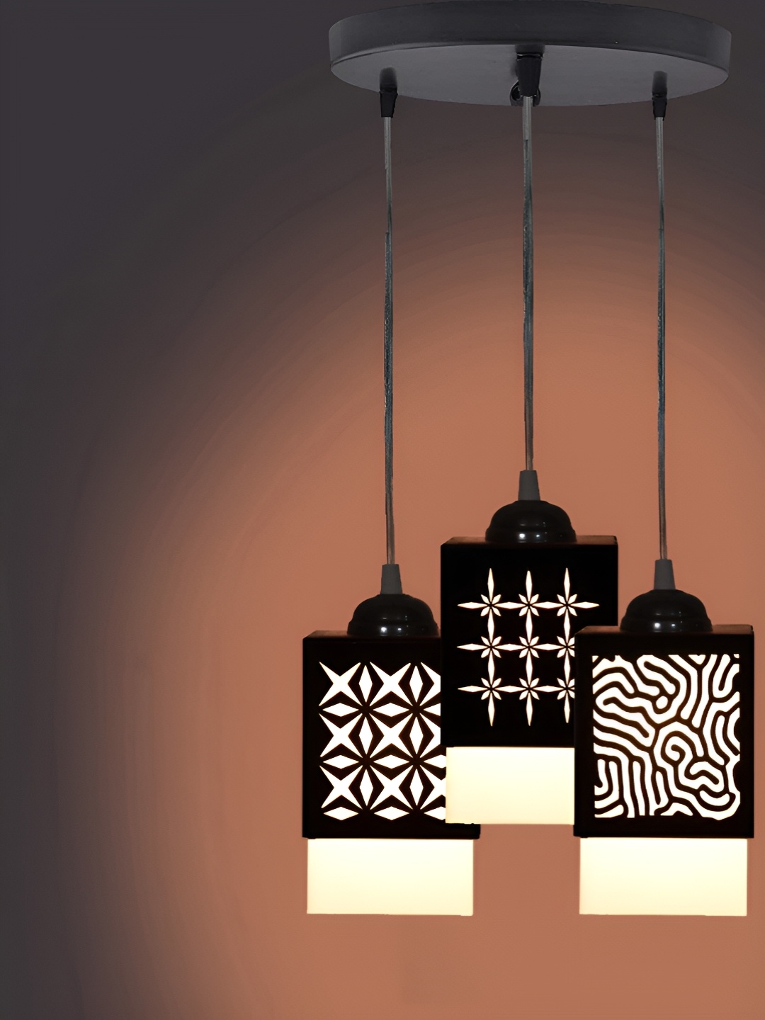 

Gojeeva Black & White 3 Pieces Textured Wood Square Shaped Wall Lamps