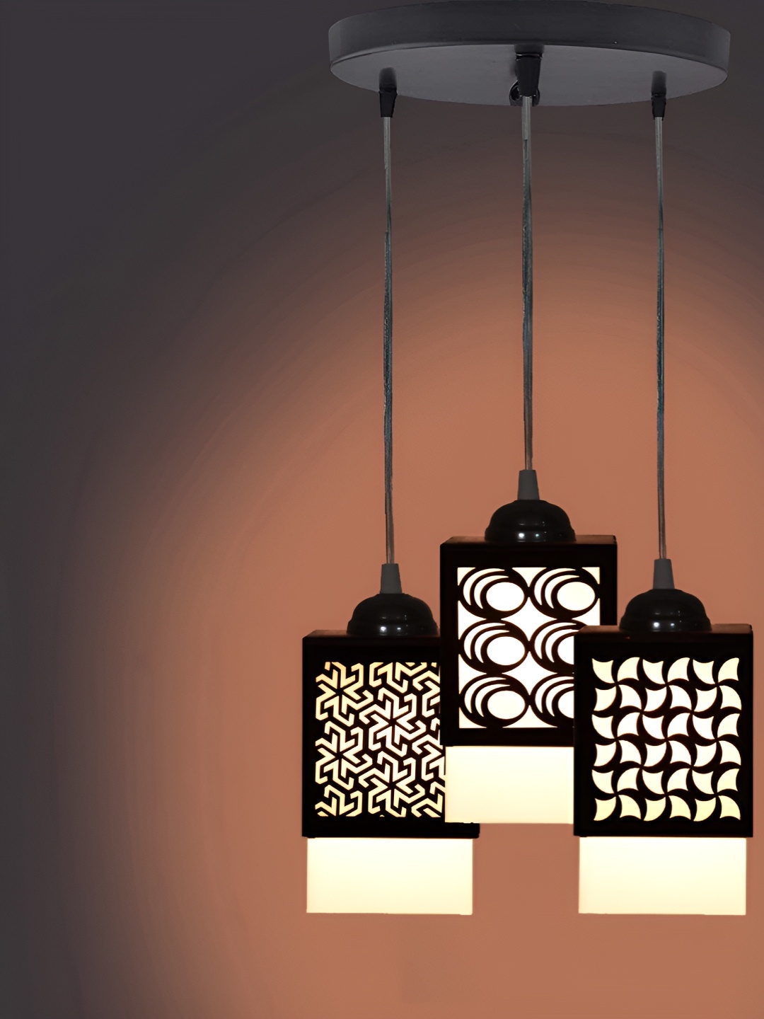 

Gojeeva Black & White 3 Pieces Textured Wood Square Shaped Wall Lamps