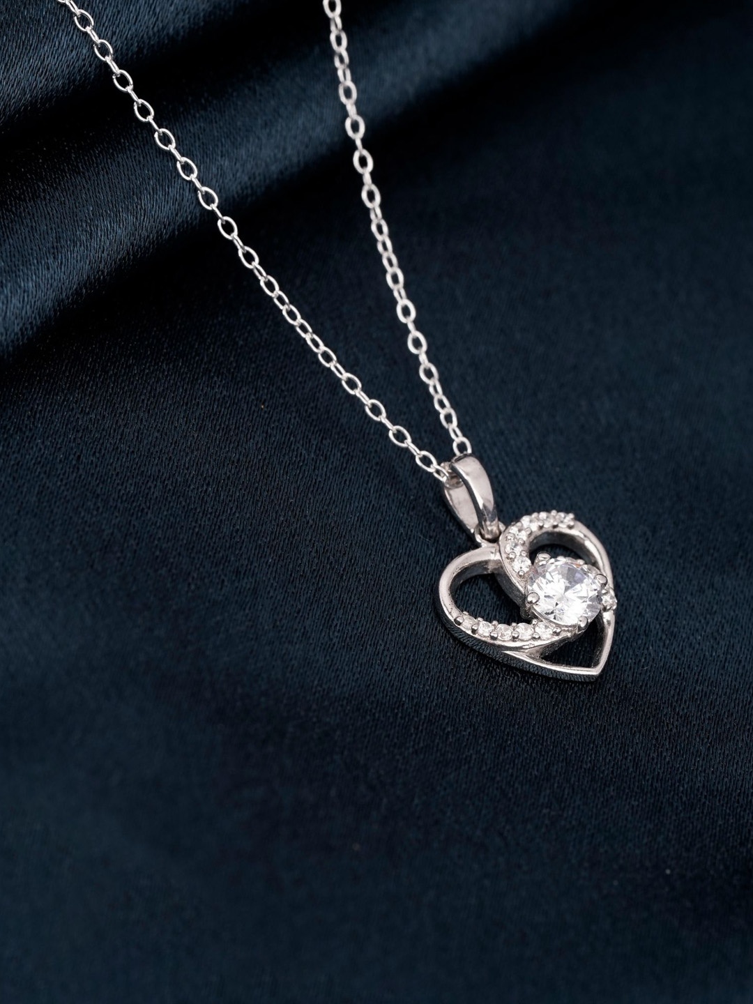 

Zalkari Rhodium-Plated Sterling Silver Cubic Zirconia Heart Shaped Pendant