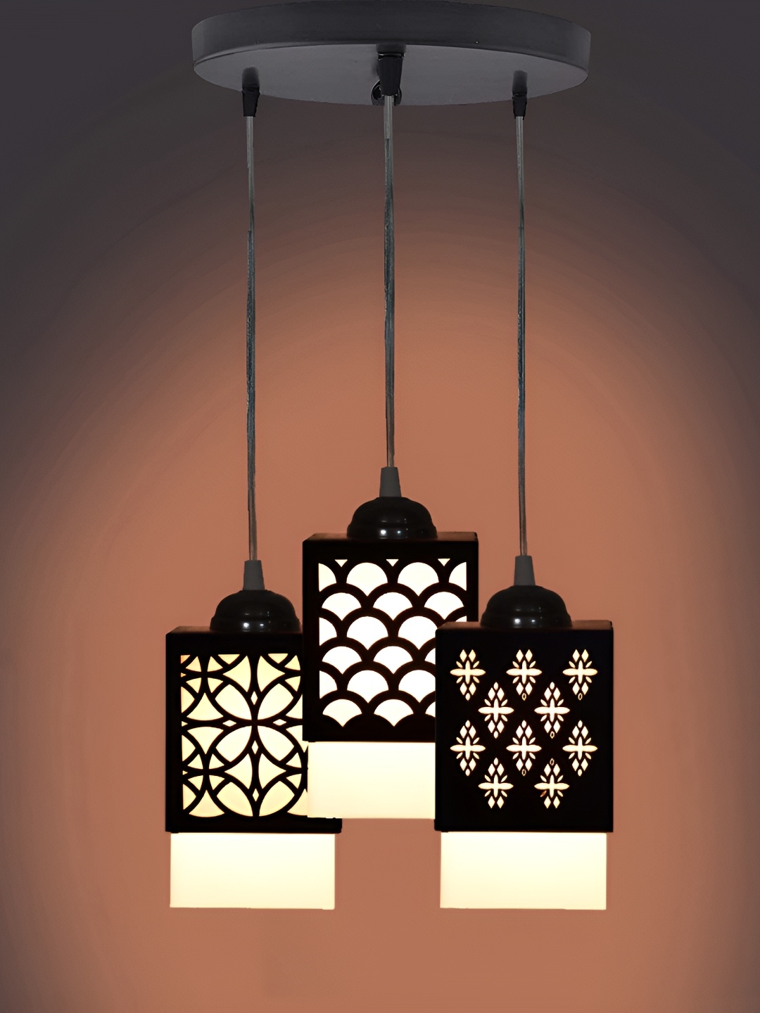 

Gojeeva Black & White 3 Pieces Textured Wood Square Shaped Wall Lamps