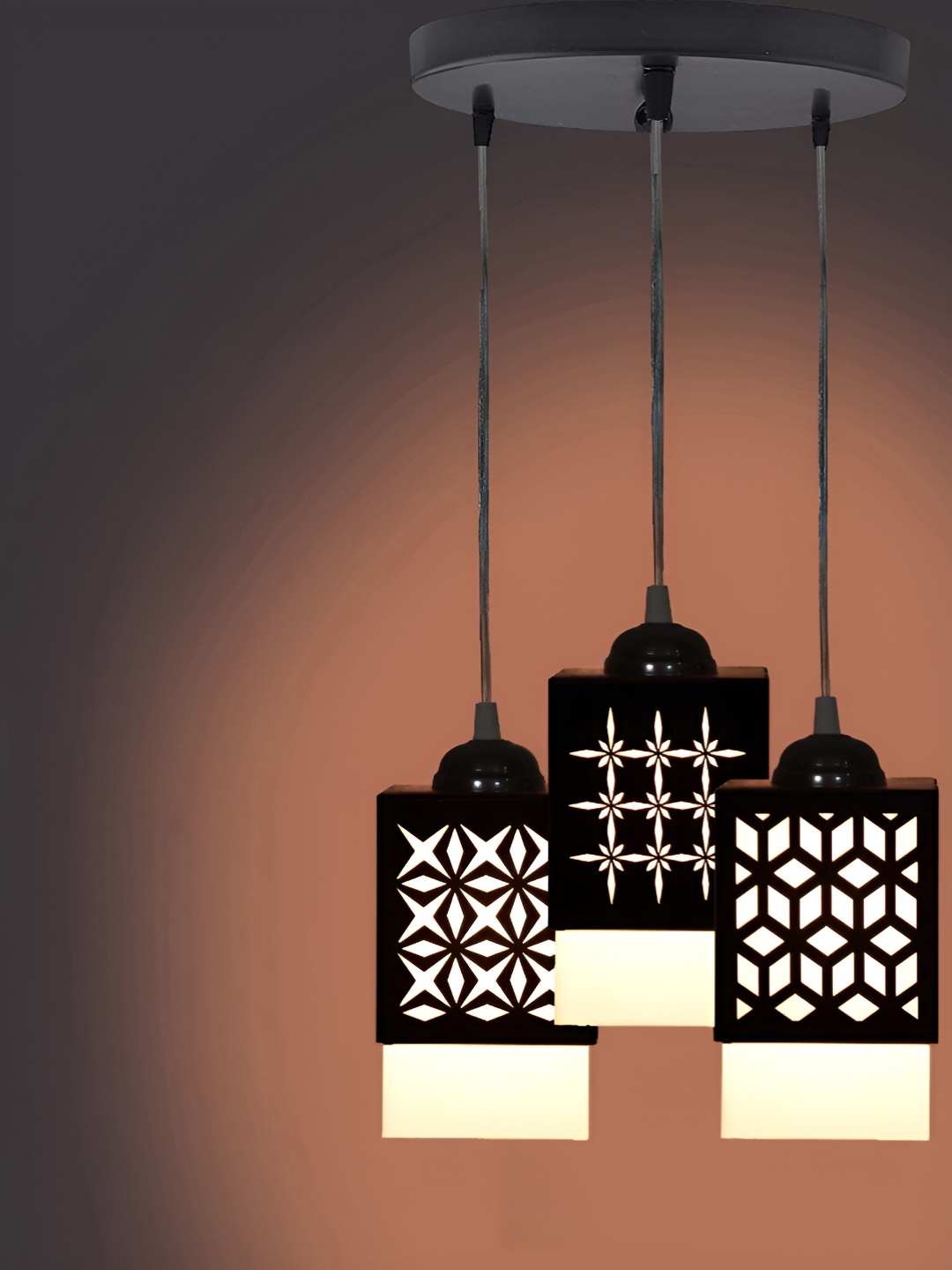

Gojeeva Black & White 3 Pieces Textured Wood Square Shaped Wall Lamps