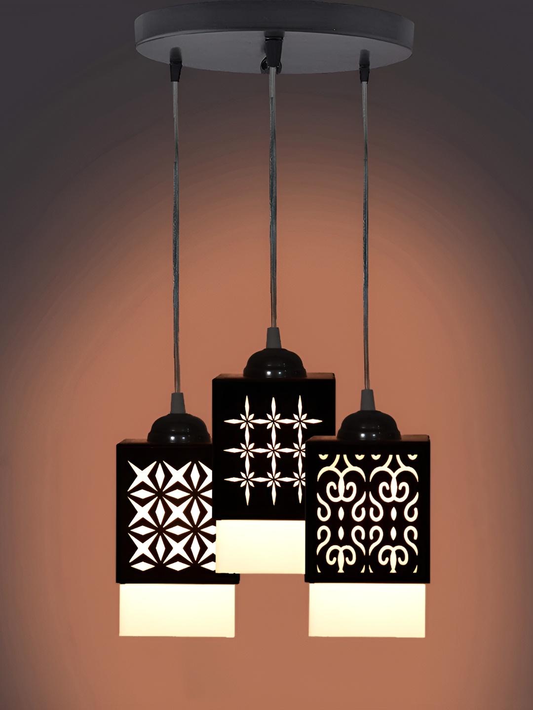 

Gojeeva Black & White 3 Pieces Textured Wood Square Shaped Wall Lamps