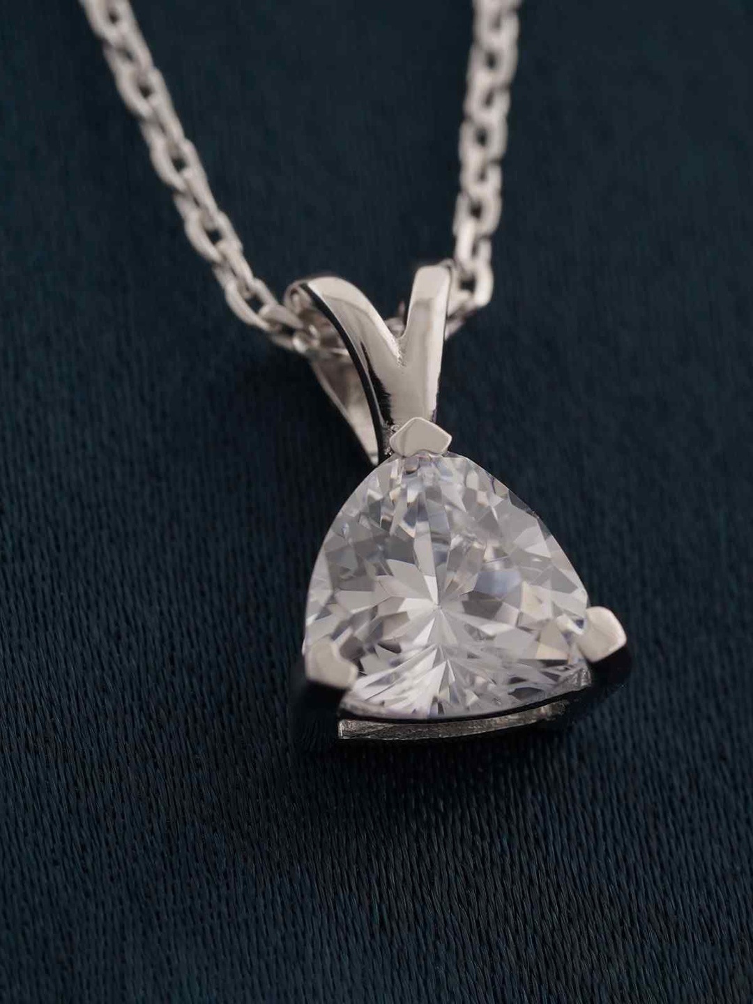 

Zalkari Rhodium-Plated Sterling Silver Cubic Zirconia Trillion Dazzling Pendant