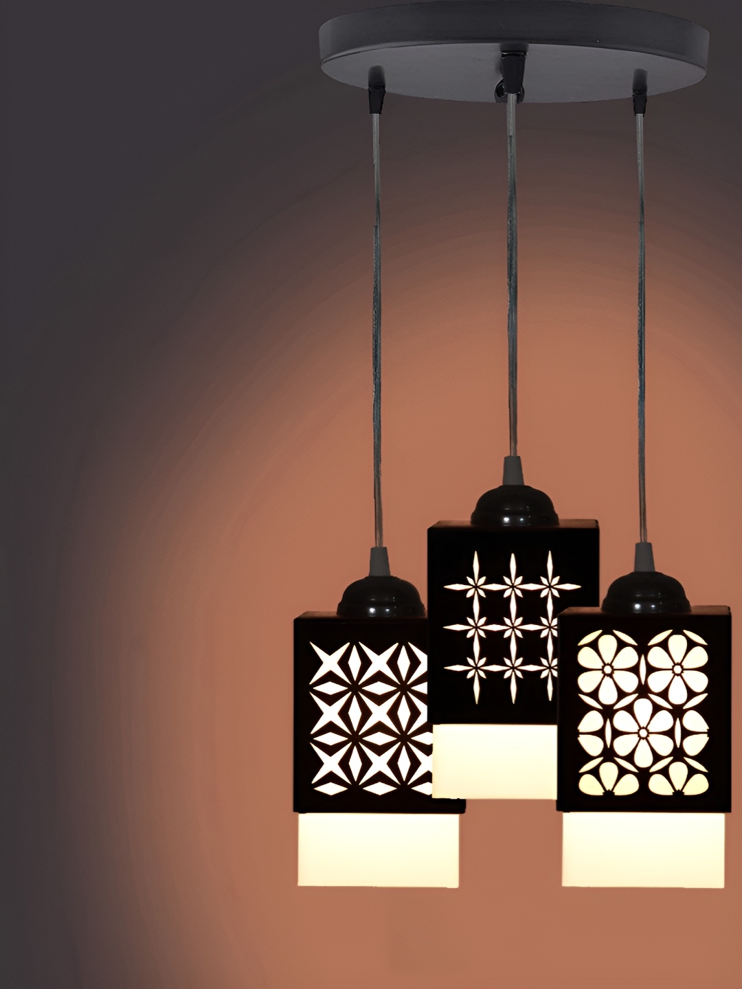 

Gojeeva Black & White 3 Pieces Textured Wood Square Shaped Wall Lamps