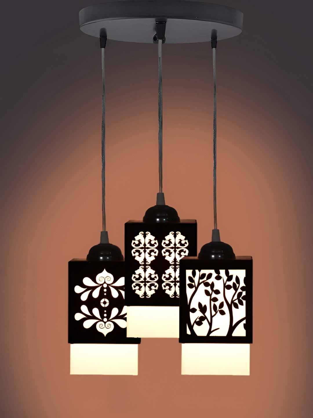 

Gojeeva Black & White 3 Pieces Textured Wood Square Shaped Wall Lamps