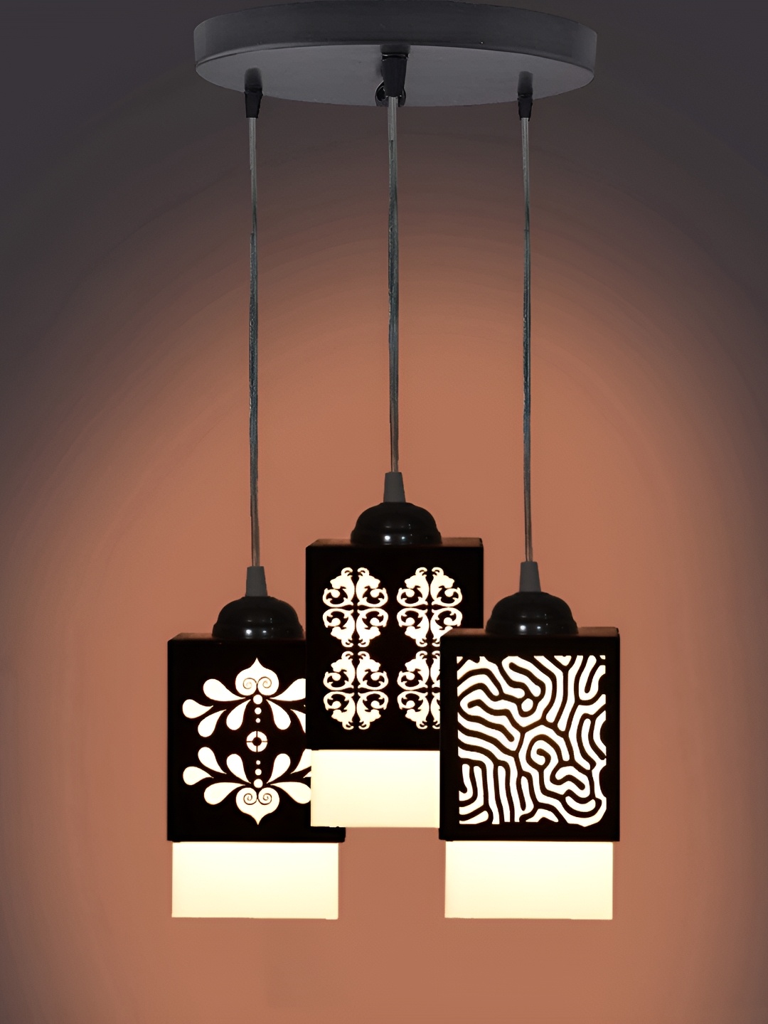 

Gojeeva Black & White 3 Pieces Textured Wood Square Shaped Wall Lamps