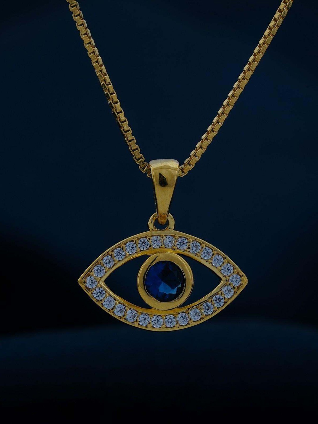 

Zalkari Sterling Silver Cubic Zirconia Evil Eye Pendant, Gold