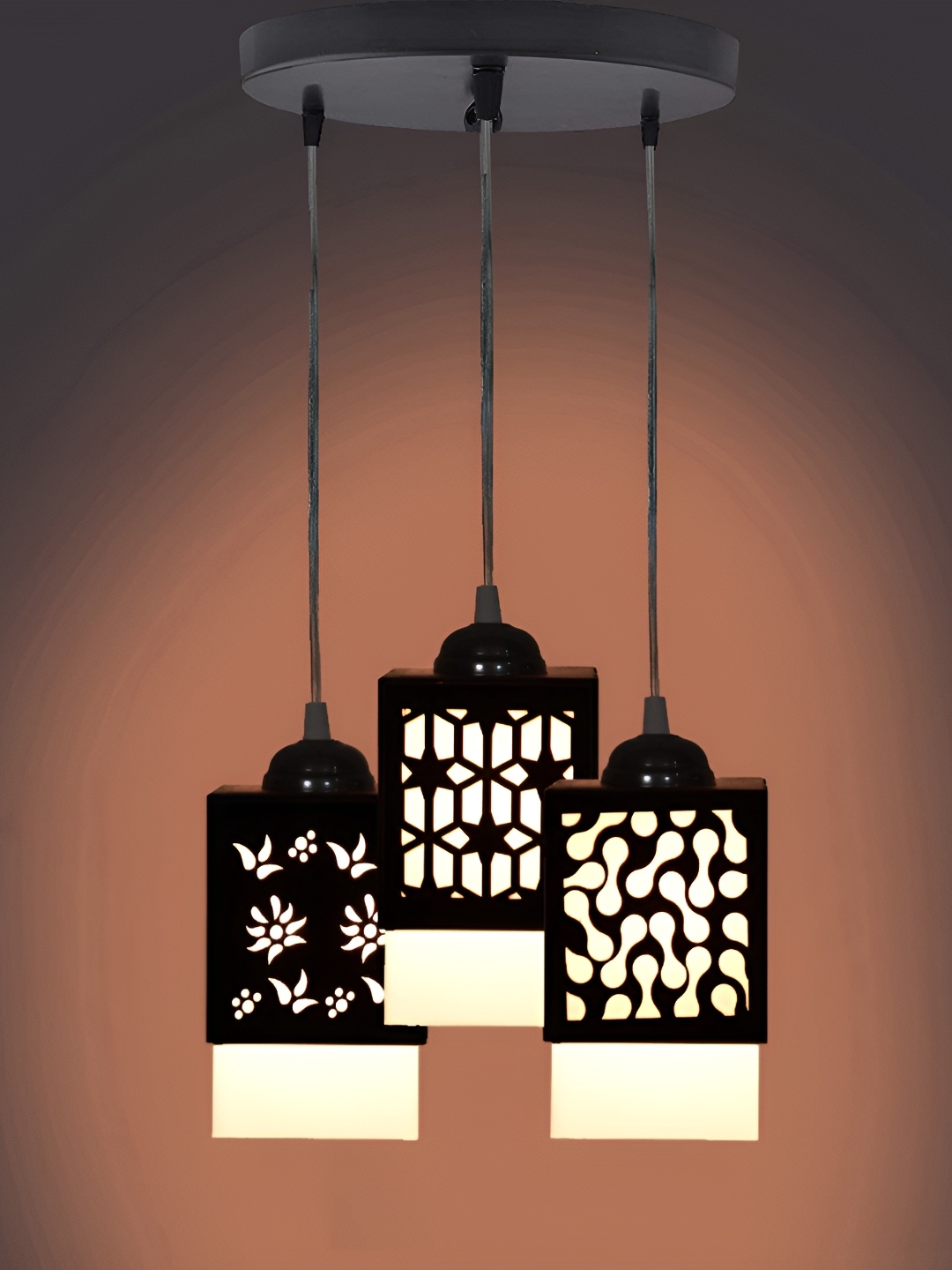 

Gojeeva Black & White 3 Pieces Textured Wood Square Shaped Wall Lamps