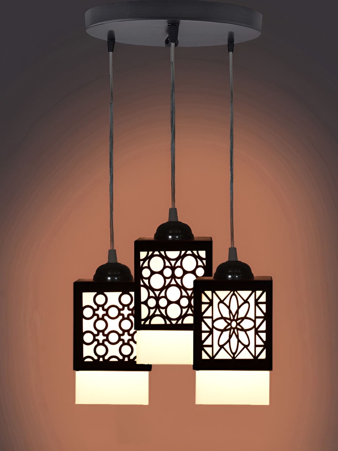 

Gojeeva Black & White 3 Pieces Textured Wood Square Shaped Wall Lamps