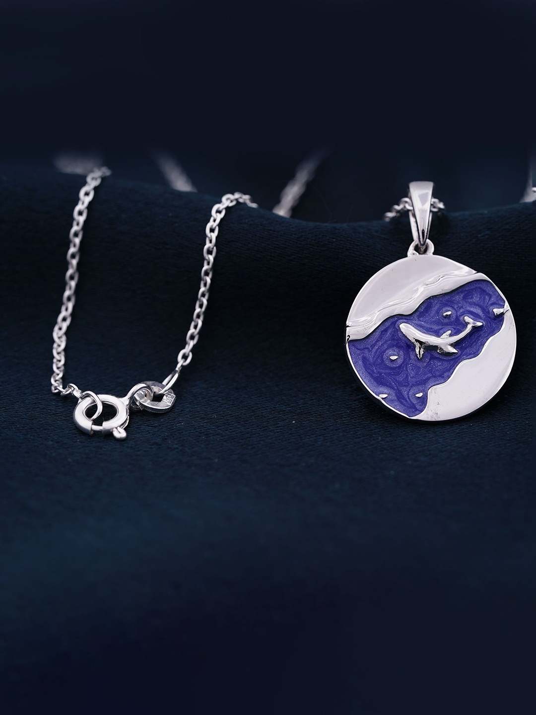 

Zalkari Silver-Plated Sterling Silver Cubic Zirconia Enamel Dolphin Pendant