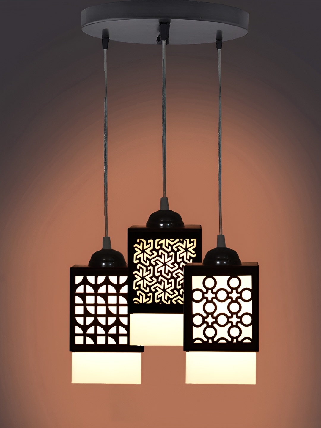 

Gojeeva Black & White 3 Pieces Textured Wood Square Shaped Wall Lamps