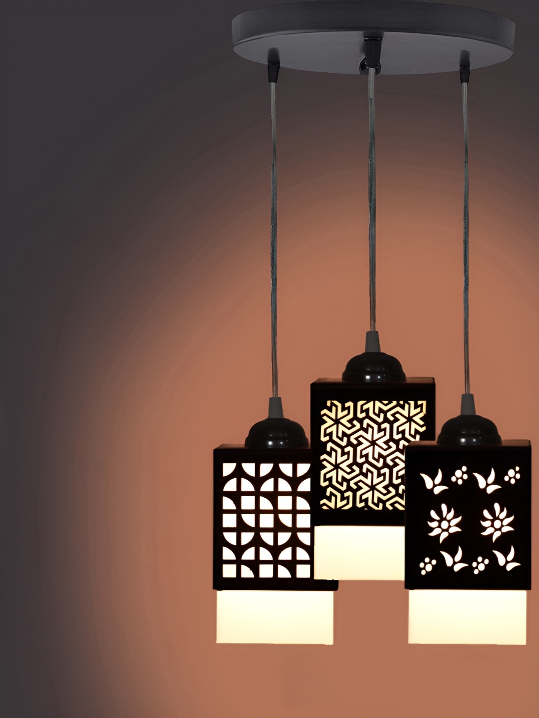 

Gojeeva Black & White 3 Pieces Textured Wood Square Shaped Wall Lamps