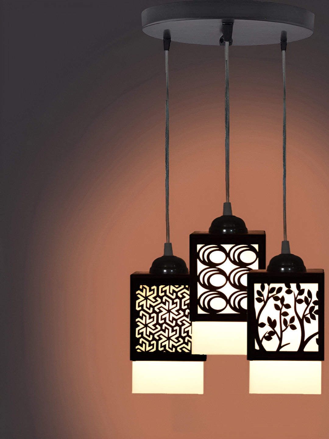 

Gojeeva Black & White 3 Pieces Textured Wood Square Shaped Wall Lamps