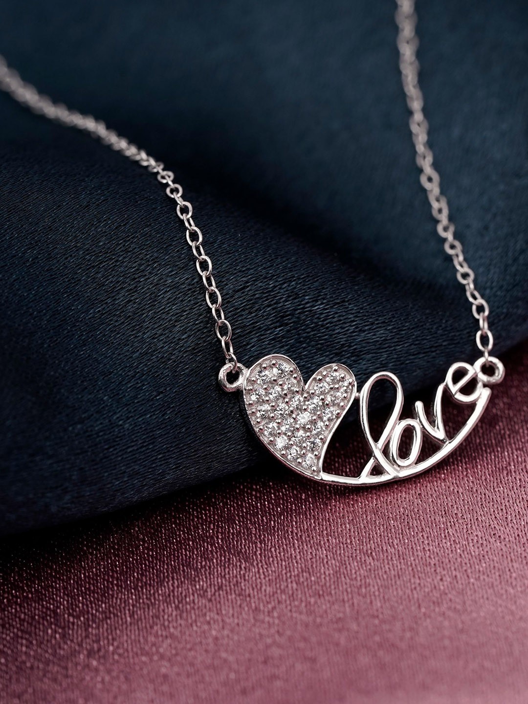 

Zalkari Rhodium-Plated 925 Sterling Silver Cubic Zirconia Love Heart Pendant